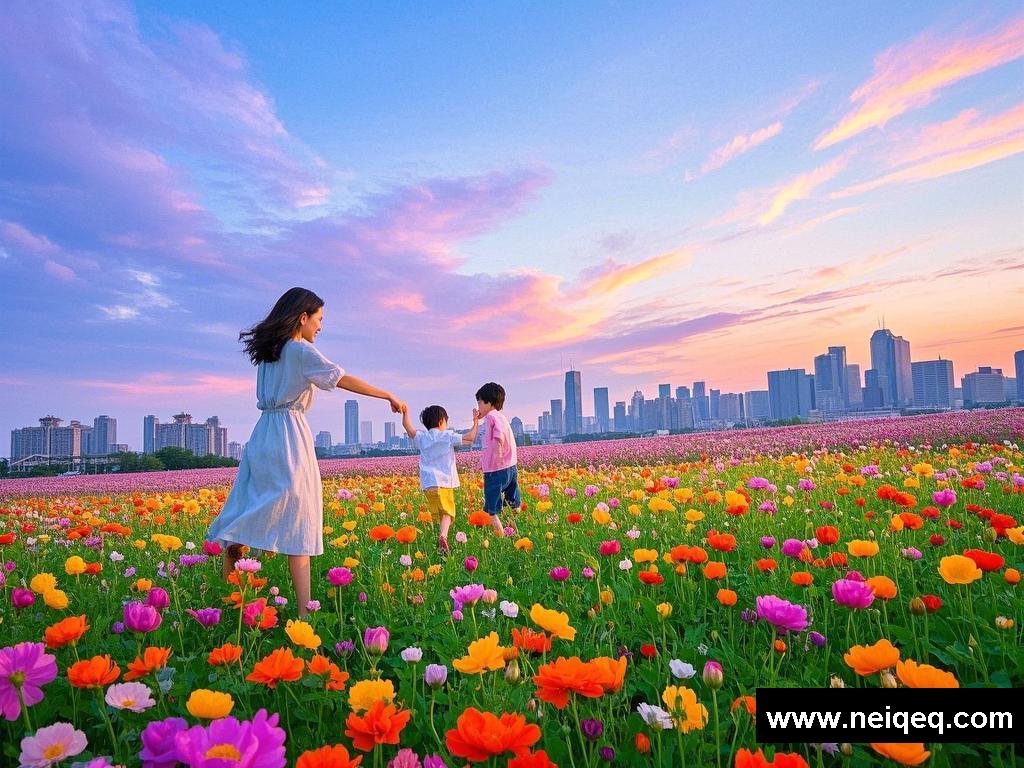 缤纷画卷：花海中的亲子绮梦