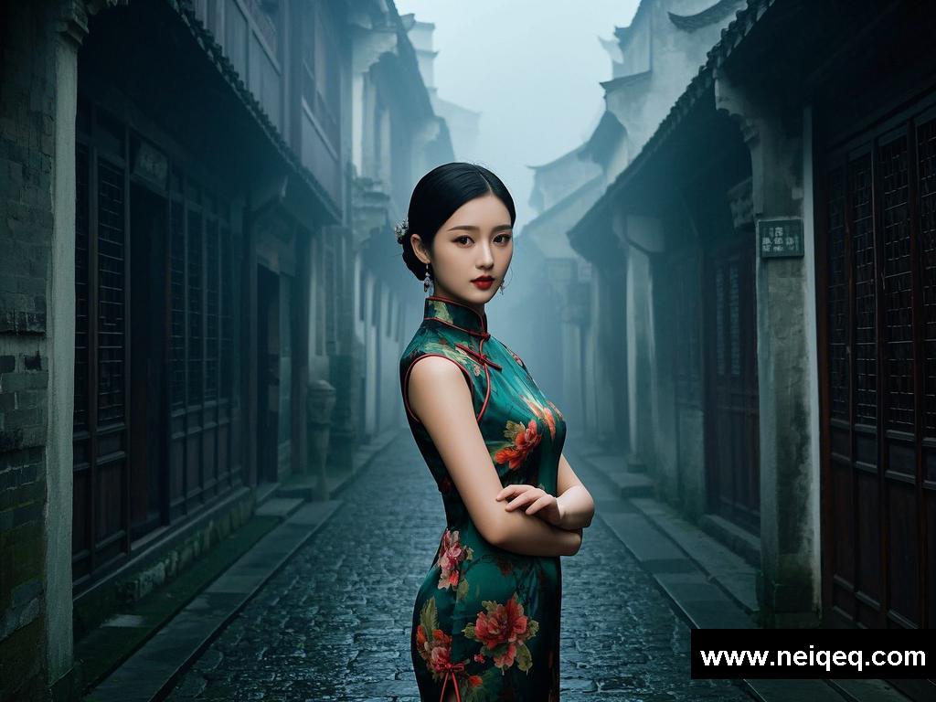 旗袍佳人雾霭中