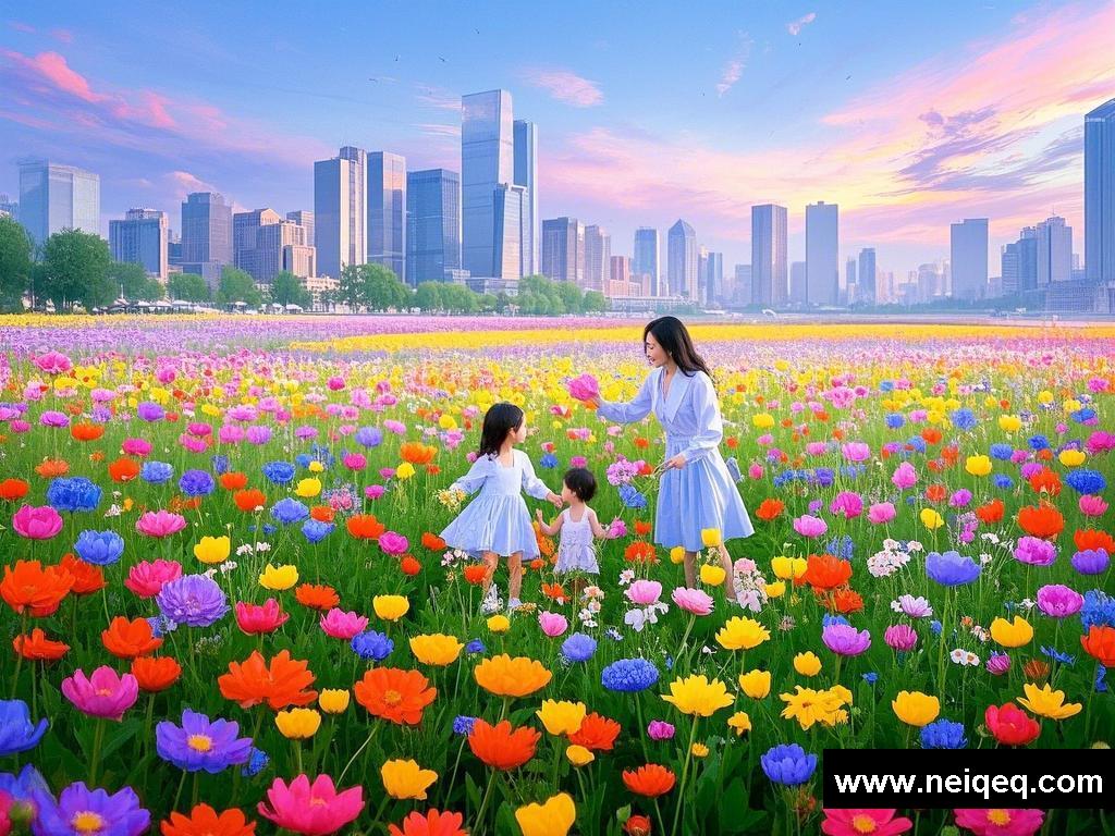 缤纷画卷：花海中的亲子绮梦